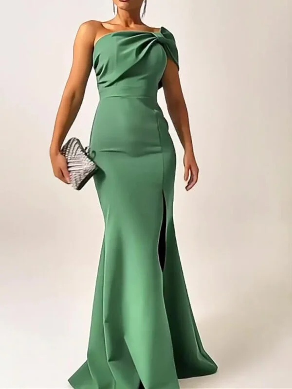 Elegant Green Bow Tube Top Evening Dress for Stunning Occasions - Image 4