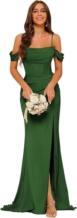 Elegant Off-the-Shoulder Satin Bridesmaid Corset Ball Gown for Stunning Weddings - Image 2