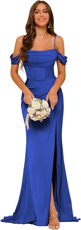 Elegant Off-the-Shoulder Satin Bridesmaid Corset Ball Gown for Stunning Weddings - Image 3