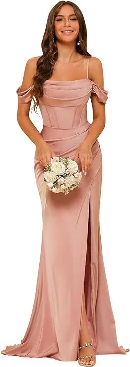 Elegant Off-the-Shoulder Satin Bridesmaid Corset Ball Gown for Stunning Weddings - Image 8