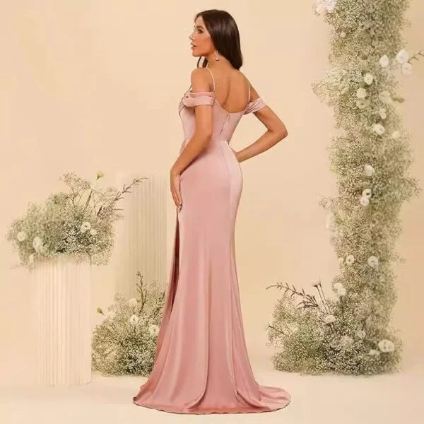 Elegant Off-the-Shoulder Satin Bridesmaid Corset Ball Gown for Stunning Weddings - Image 9