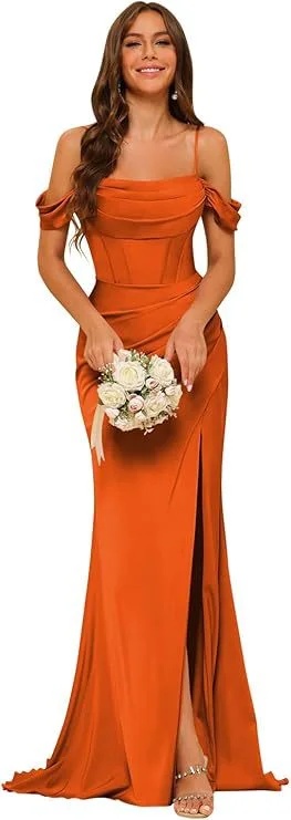 Elegant Off-the-Shoulder Satin Bridesmaid Corset Ball Gown for Stunning Weddings - Image 11