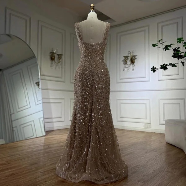 Nude Elegant Sling Light Luxury High-End Pearl Beaded Evening Dress - Image 8