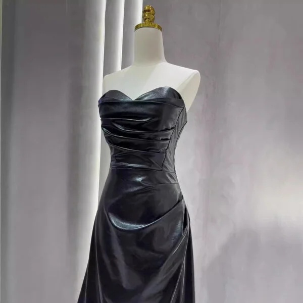 Elegant Off-the-Shoulder Tube Top Leather Skirt Evening Gown for Women - Image 6