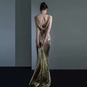 Elegant Fishtail Evening Dress for Women - Sexy Backless Sequins for Annual Meetings