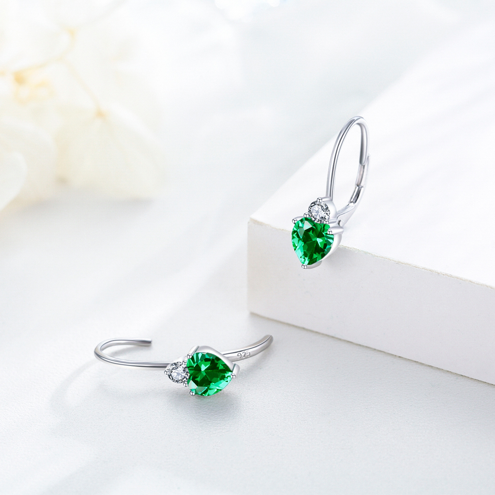 925 Sterling Silver Hypoallergenic Heart Zirconia Birthstone Earrings for Women - Elegant Jewelry - Image 4