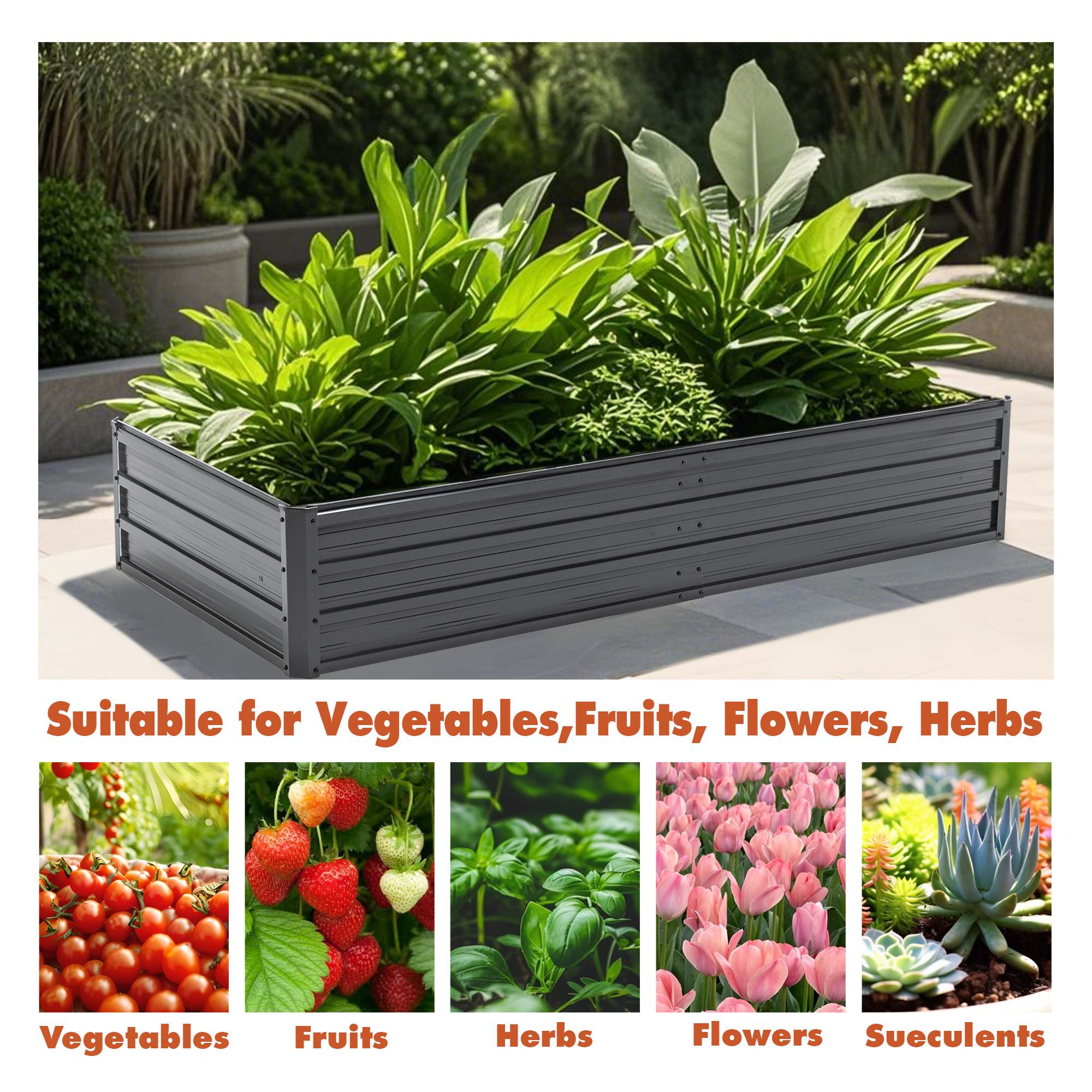 Galvanized Outdoor Raised Garden Bed Kit - Black Rectangle Planter for Vegetables, Fruits, and Herbs - Image 9