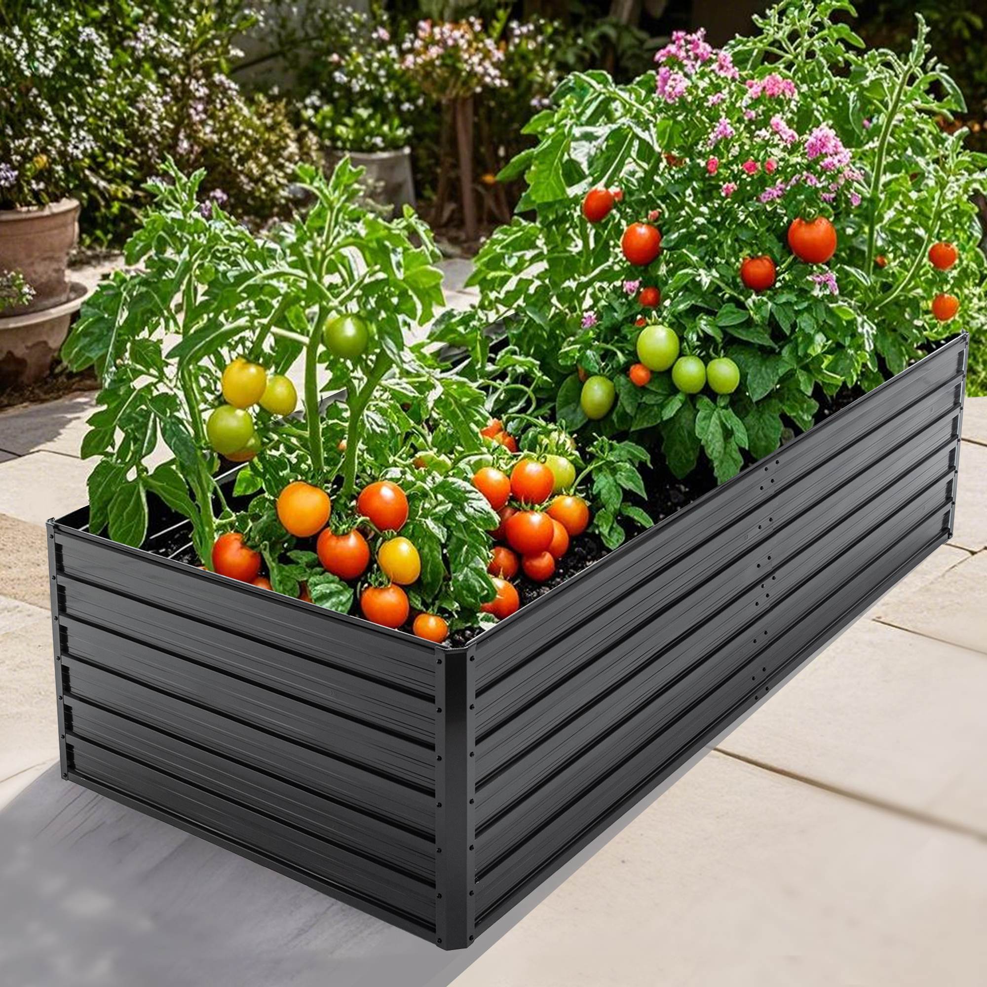 Galvanized Outdoor Raised Garden Bed Kit - Black Rectangle Planter for Vegetables, Fruits, and Herbs - Image 13