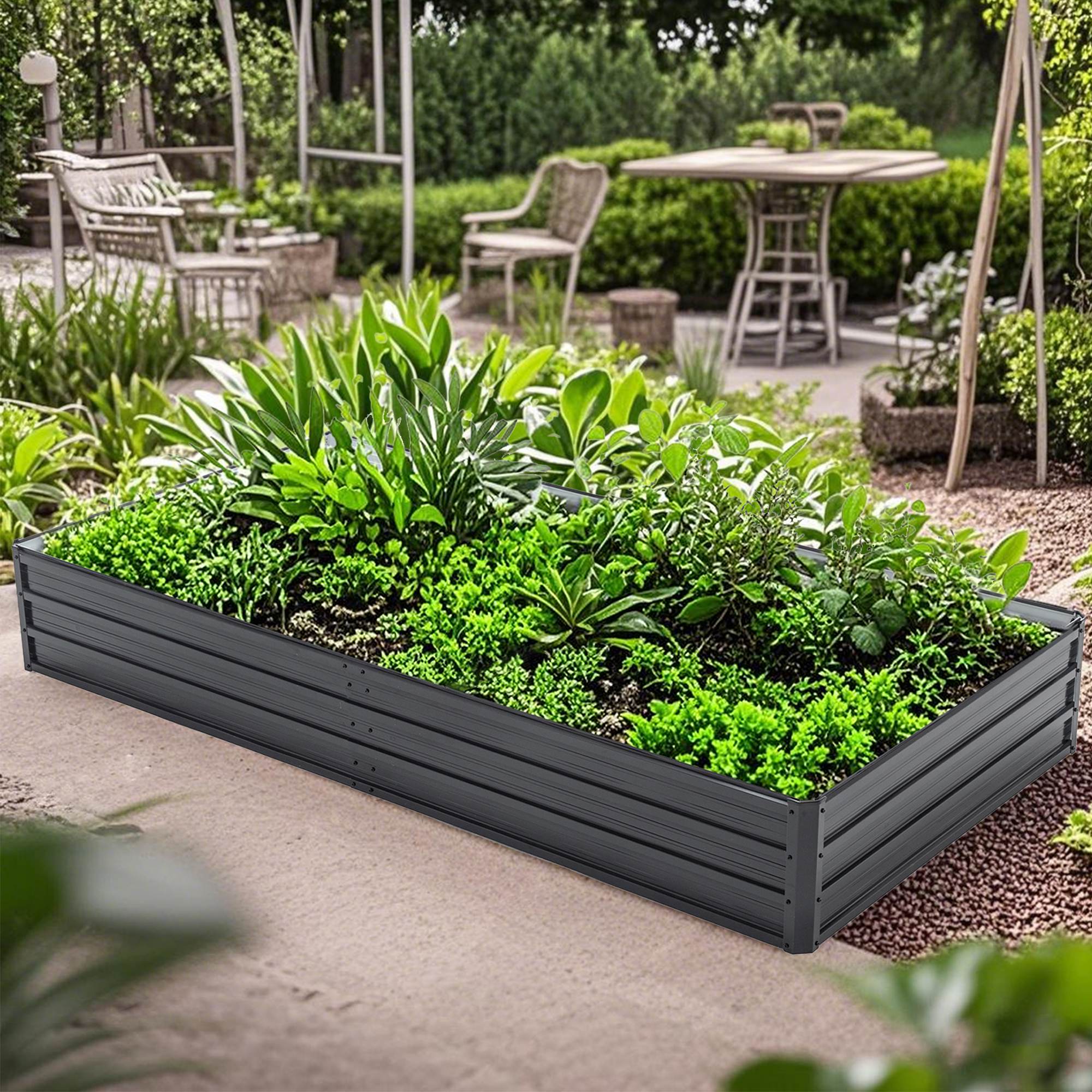 Galvanized Outdoor Raised Garden Bed Kit - Black Rectangle Planter for Vegetables, Fruits, and Herbs - Image 14