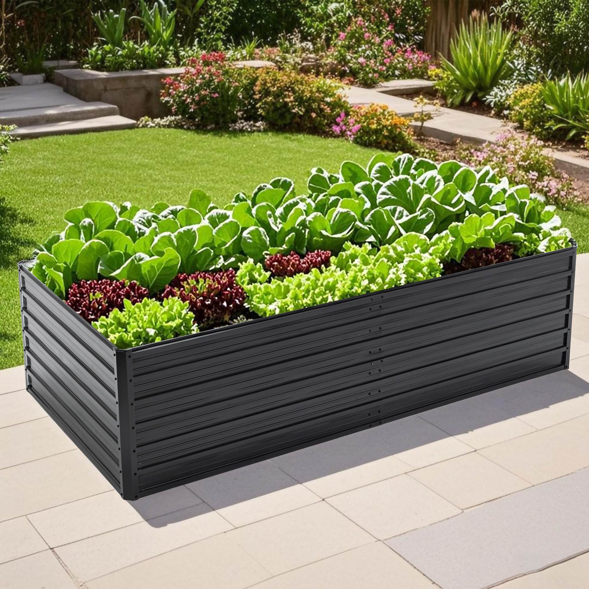 Galvanized Outdoor Raised Garden Bed Kit - Black Rectangle Planter for Vegetables, Fruits, and Herbs - Image 15