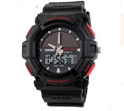 Fashionable Outdoor Sports Men's Solar Watch - Waterproof Double Display Electronic Timepiece for Students