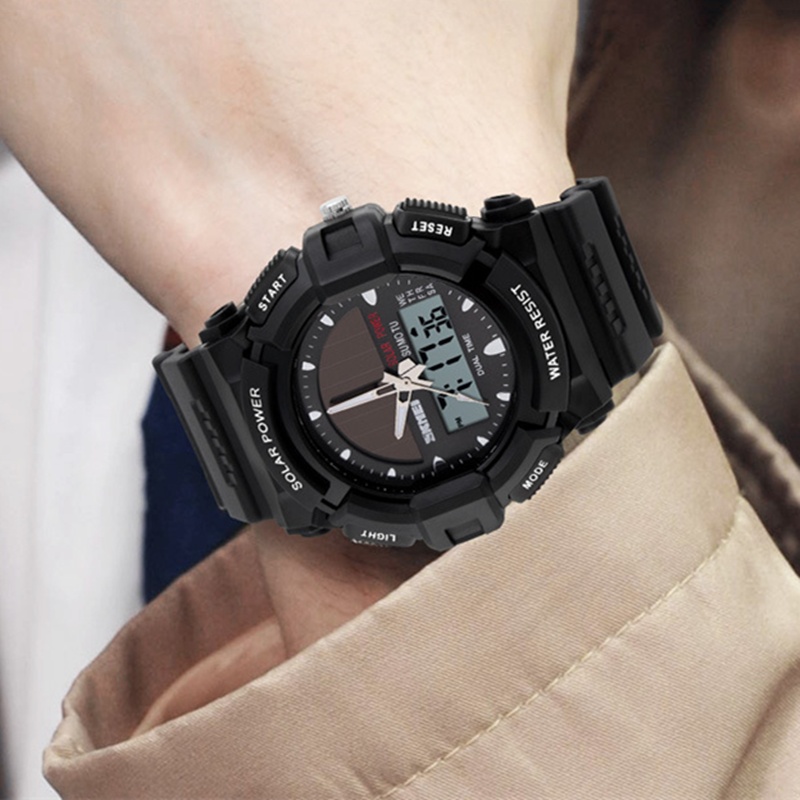 Fashionable Outdoor Sports Men's Solar Watch - Waterproof Double Display Electronic Timepiece for Students - Image 2