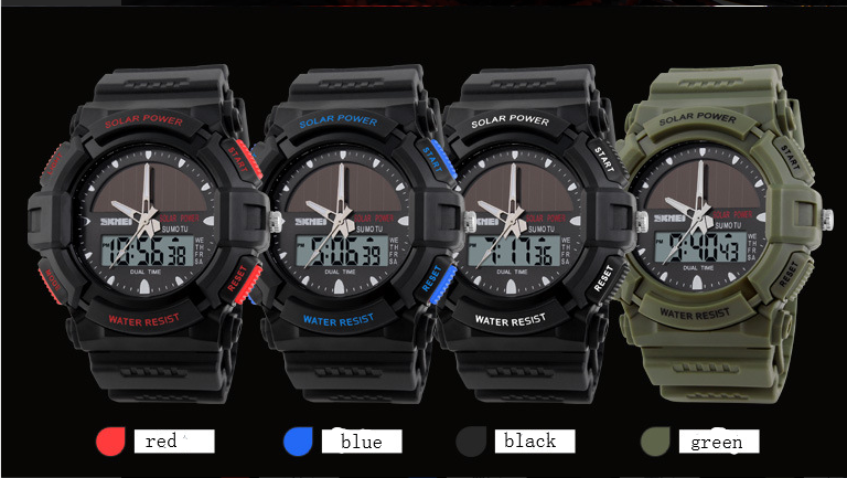 Fashionable Outdoor Sports Men's Solar Watch - Waterproof Double Display Electronic Timepiece for Students - Image 3