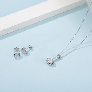 S925 Sterling Silver Moissanite Stud Necklace Set - Elegant Two Piece Design
