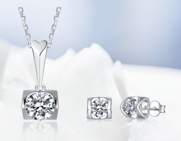 S925 Sterling Silver Moissanite Stud Necklace Set - Elegant Two Piece Design - Image 2