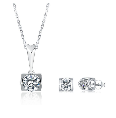 S925 Sterling Silver Moissanite Stud Necklace Set - Elegant Two Piece Design - Image 4