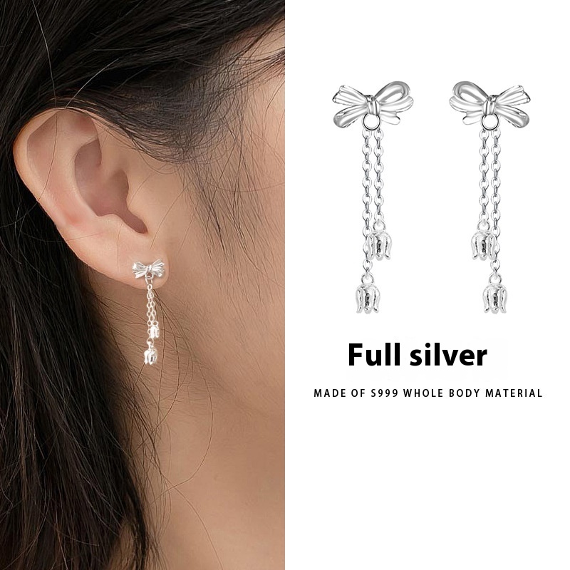 Bow Eardrops with Sweet Tassel - Ethnic Minorities Bone Studs for Timeless Style - Image 2
