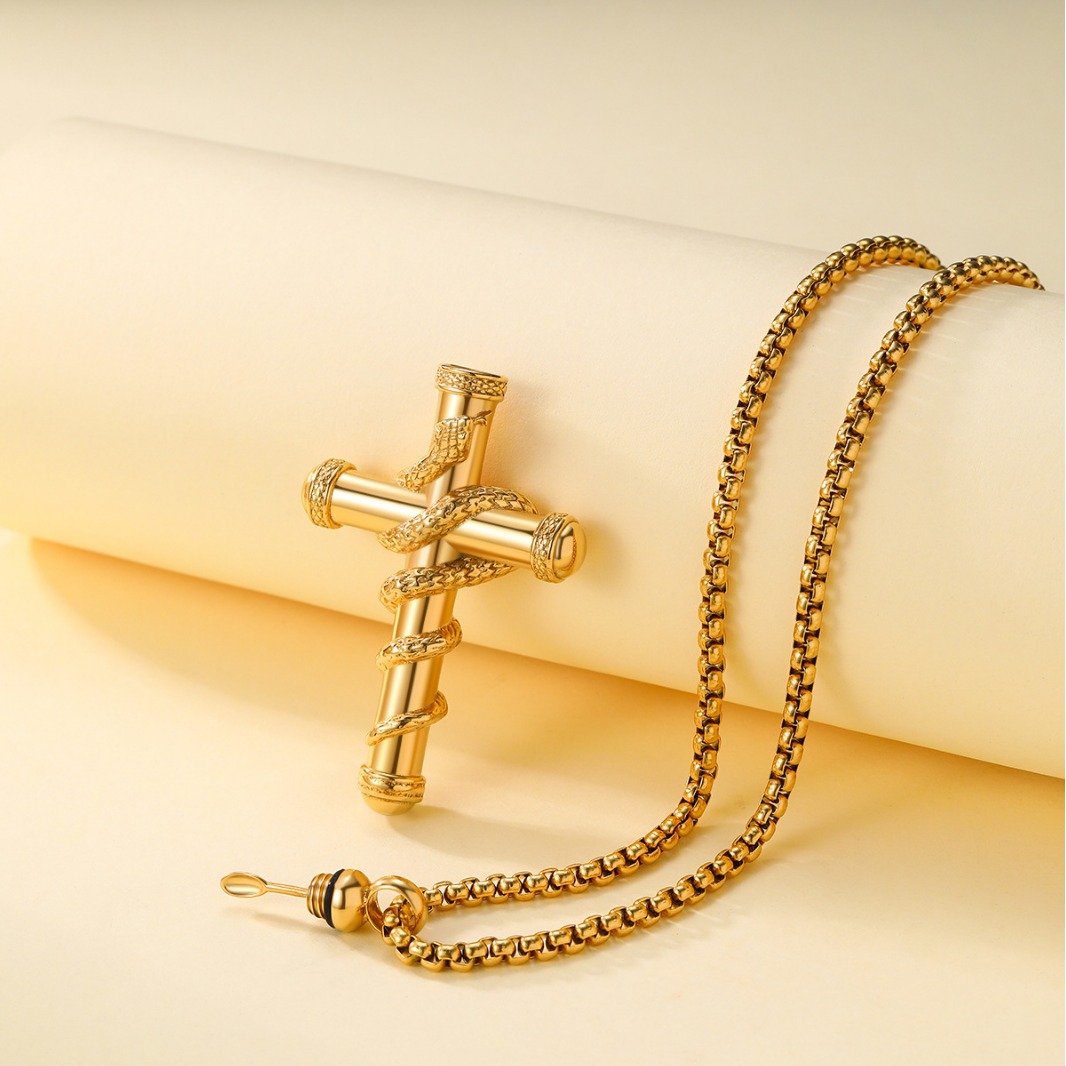 18k Gold Detachable Cross Snake Necklace - Stylish Clavicle Chain Jewelry for Valentine's Day and Memorable Gifts - Image 2