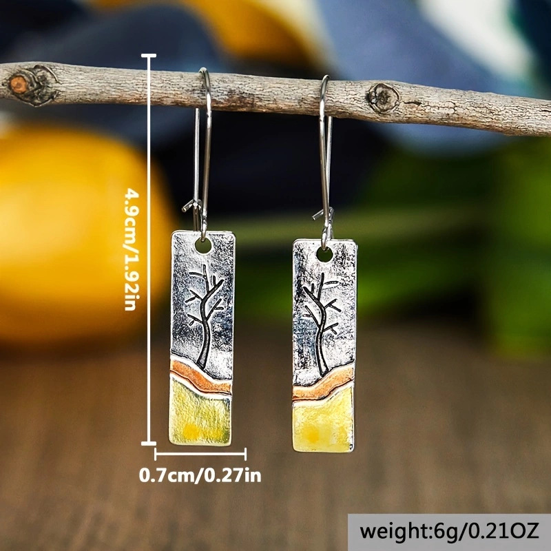 Charming Retro Lucky Tree River Pendant Earrings - Unique Jewelry Design - Image 2