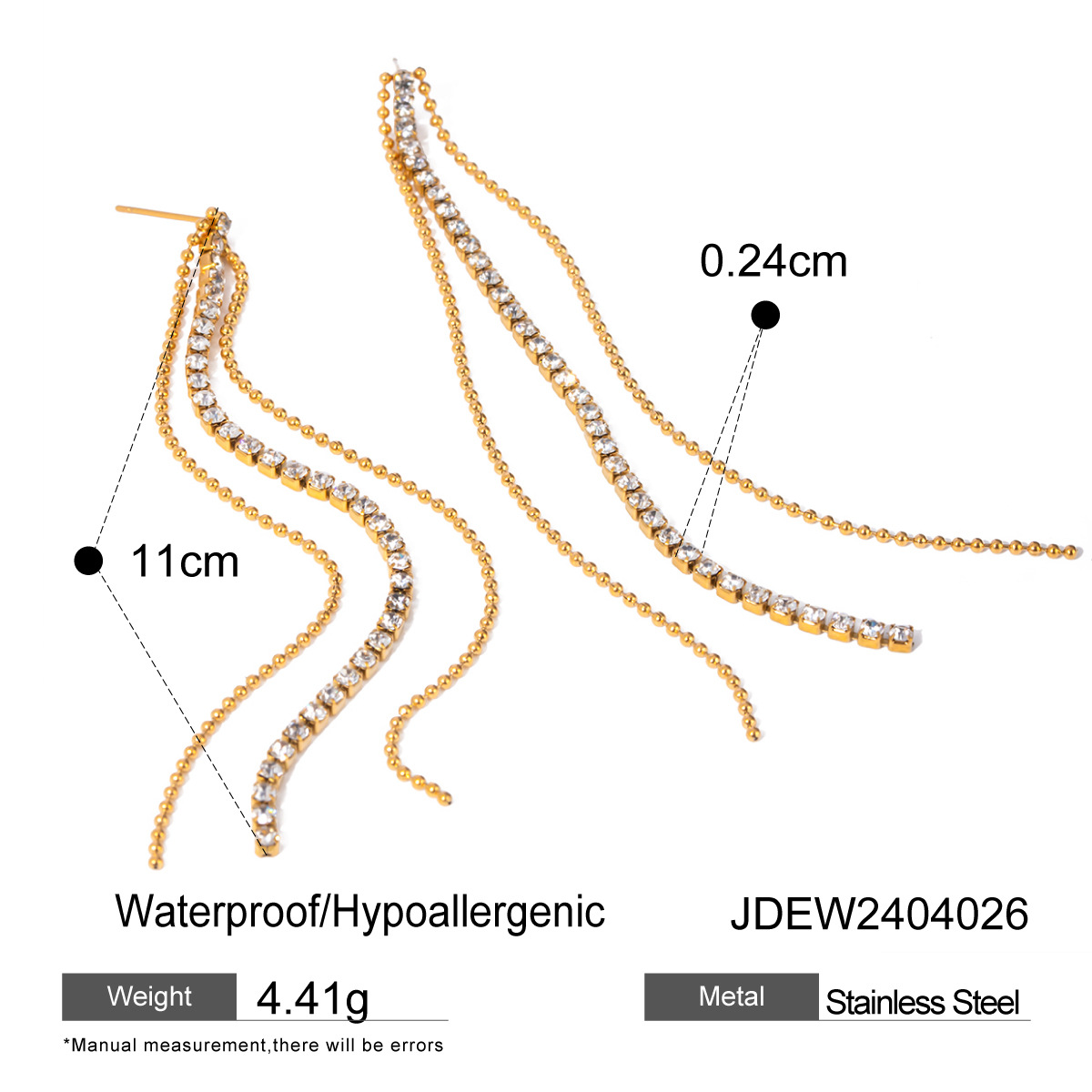 18K Gold Stainless Steel Drop-Shaped Crystal Zirconium Tassel Earrings for Elegance