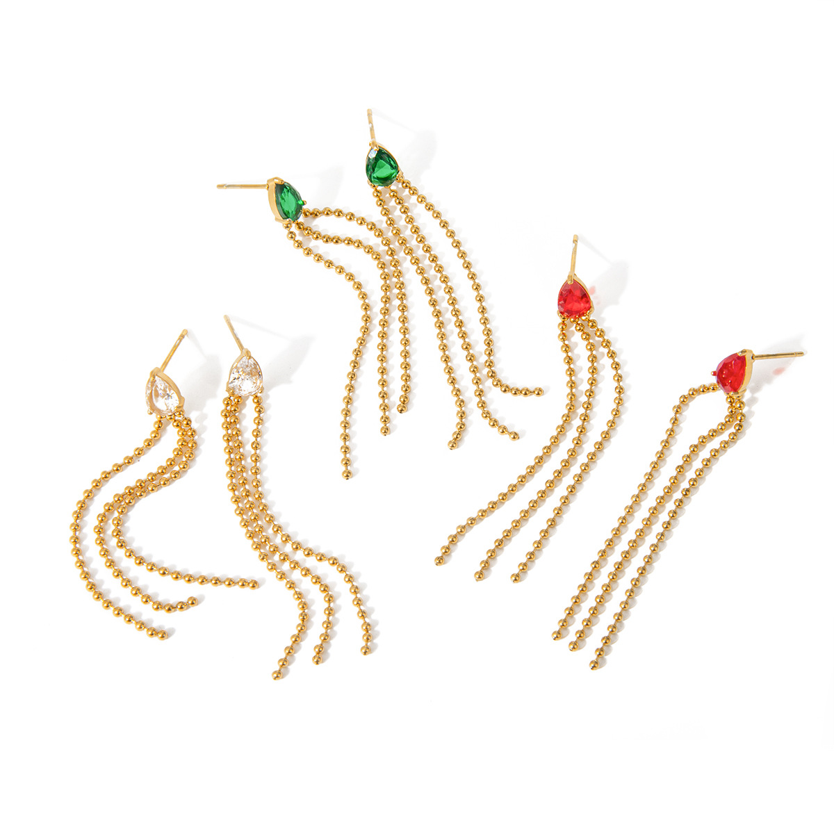18K Gold Stainless Steel Drop-Shaped Crystal Zirconium Tassel Earrings for Elegance - Image 6
