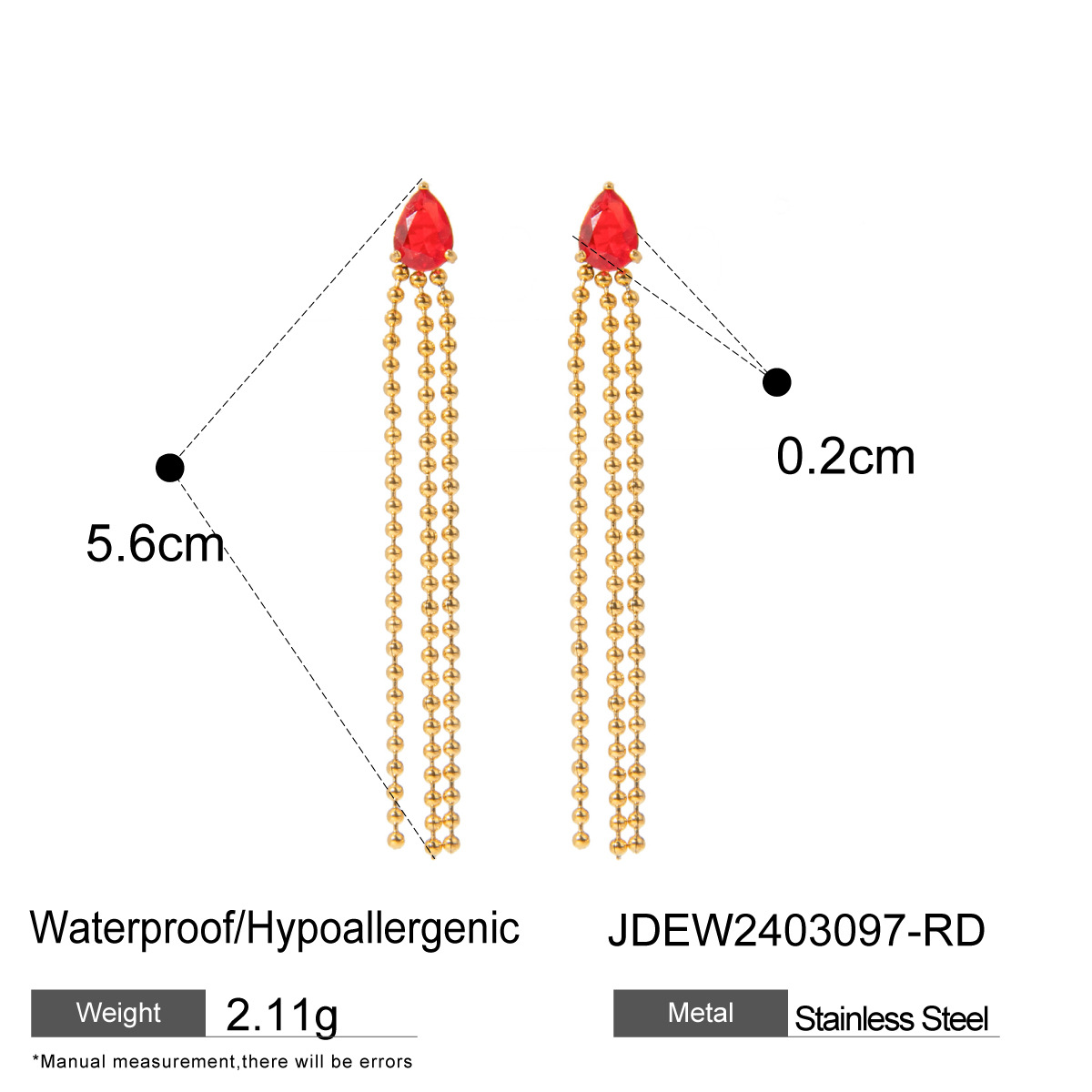 18K Gold Stainless Steel Drop-Shaped Crystal Zirconium Tassel Earrings for Elegance - Image 7