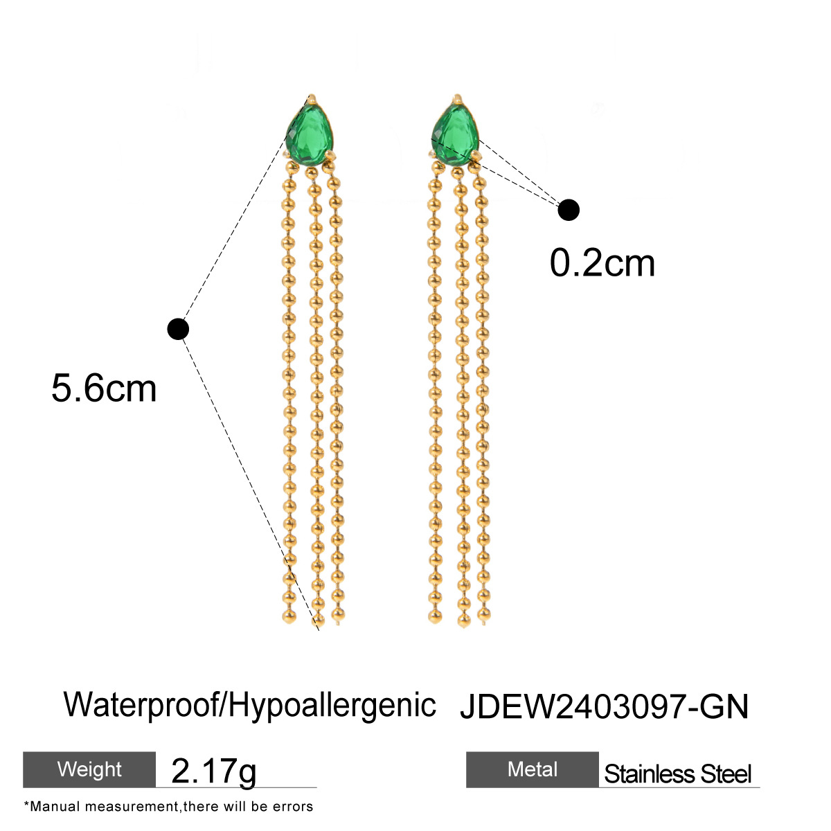 18K Gold Stainless Steel Drop-Shaped Crystal Zirconium Tassel Earrings for Elegance - Image 9