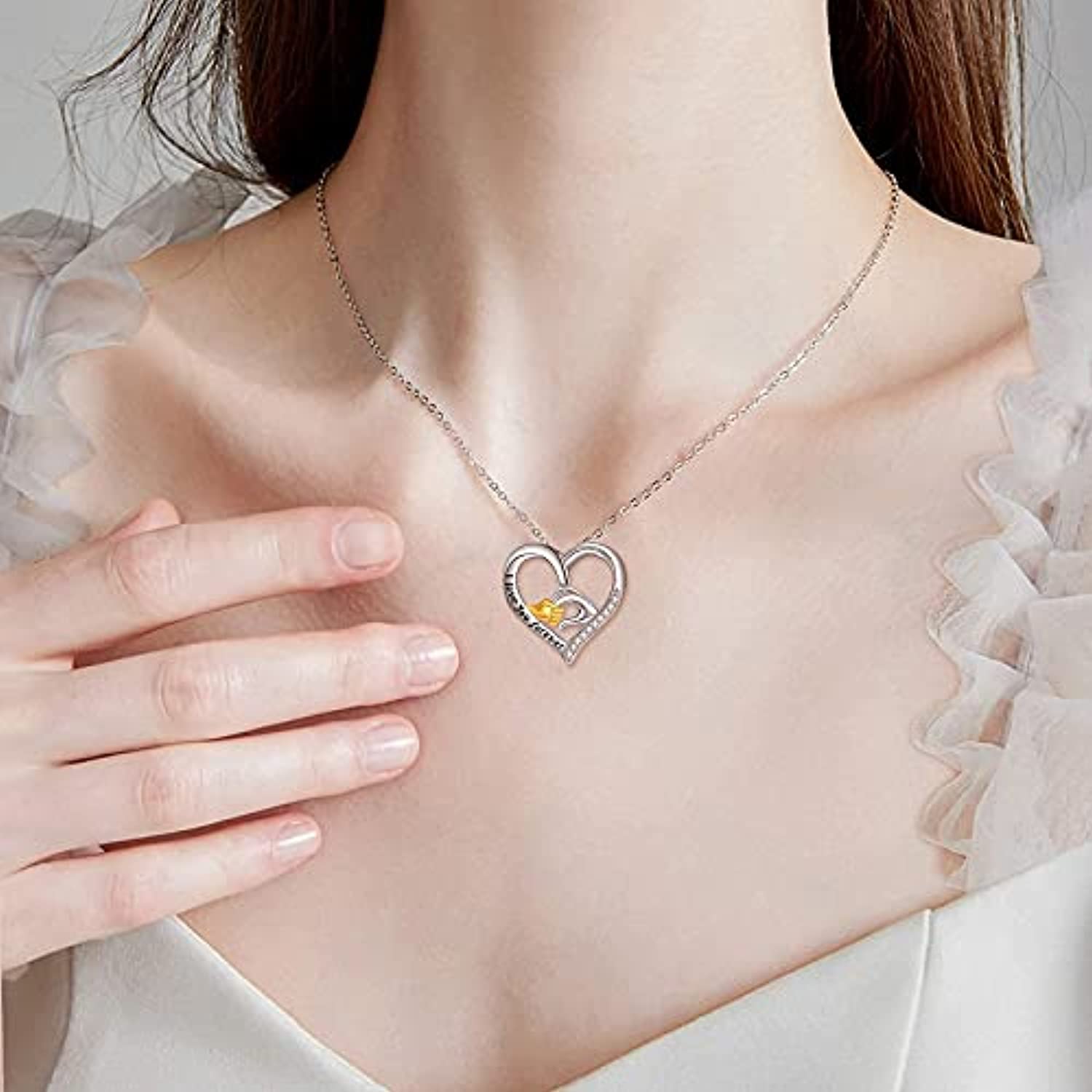 Mother and Child Hands Love Heart Pendant Necklace - I Love You Forever Jewelry for Women - Image 2