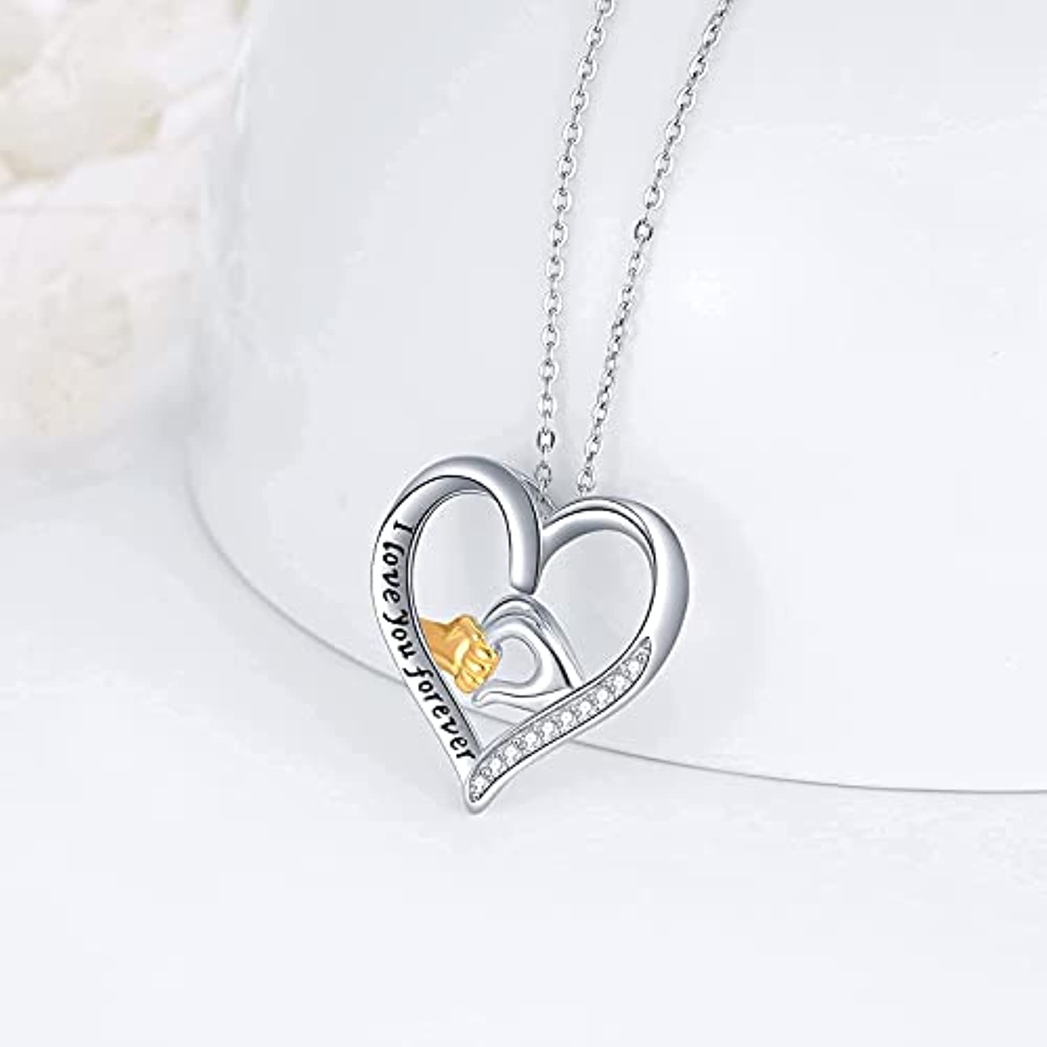 Mother and Child Hands Love Heart Pendant Necklace - I Love You Forever Jewelry for Women - Image 4