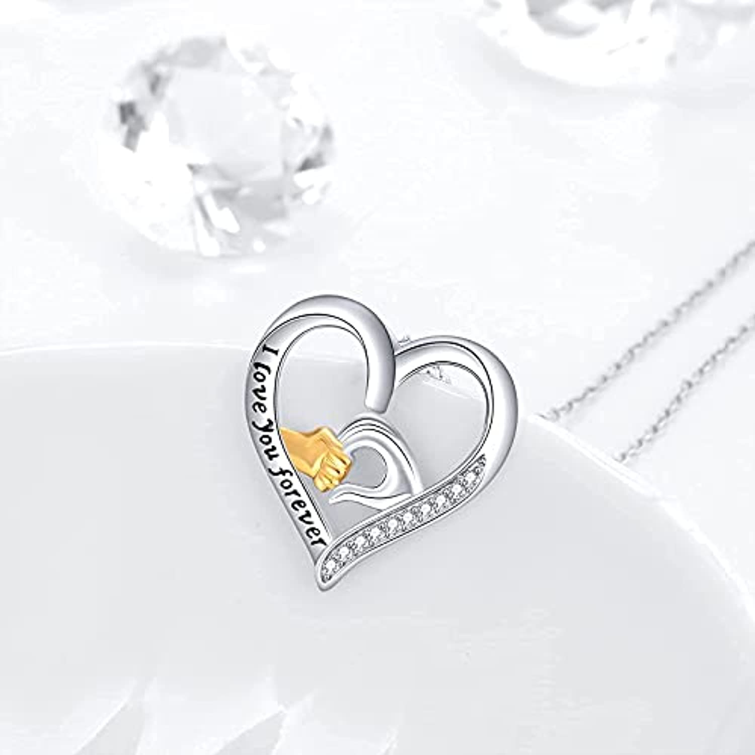Mother and Child Hands Love Heart Pendant Necklace - I Love You Forever Jewelry for Women - Image 5