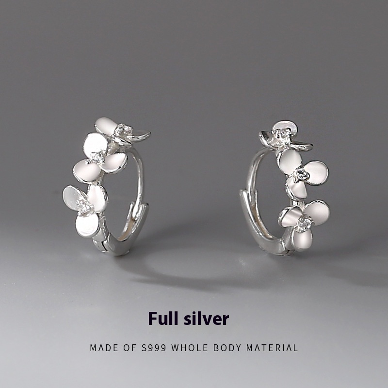 Women's S999 Zircon Circle Bracelet and Earrings Set with Fresh Flowers