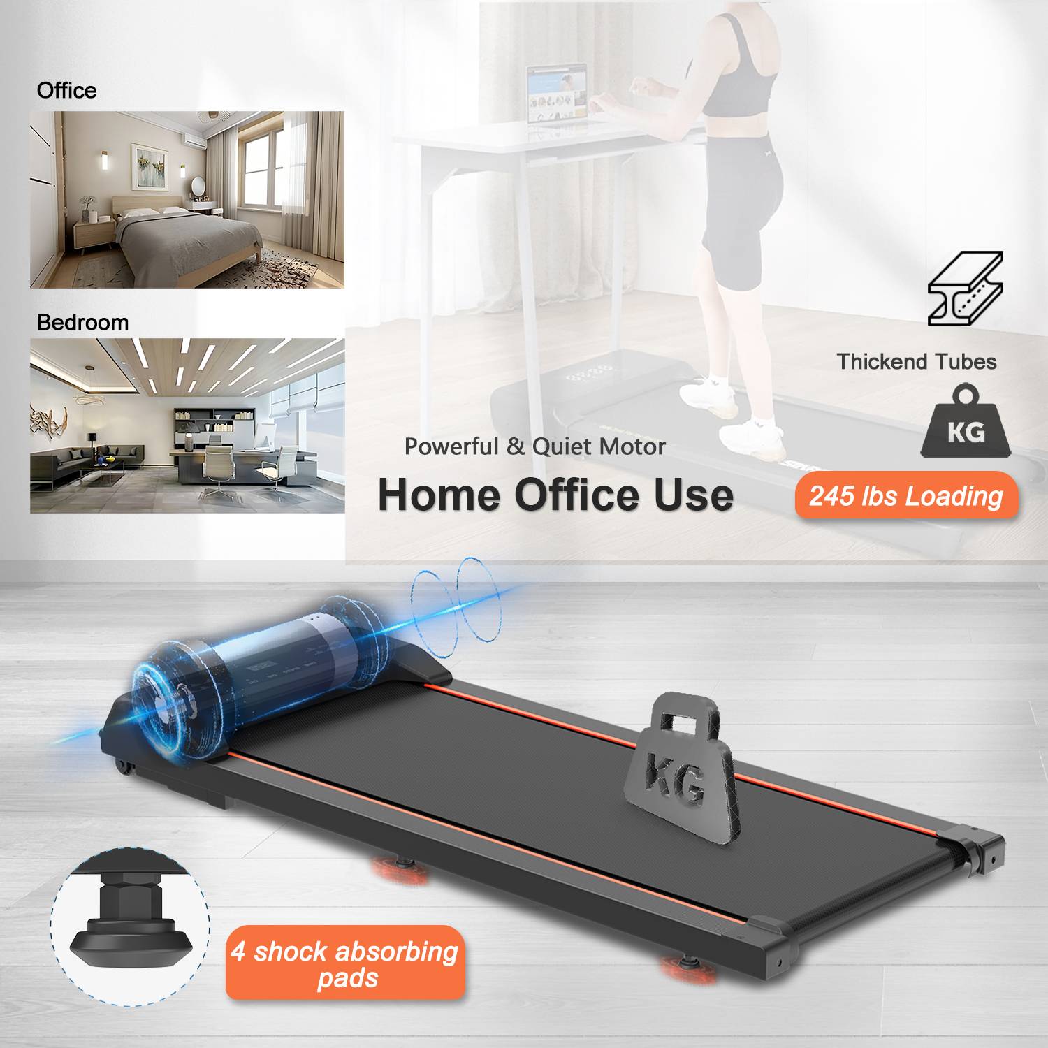 Portable Under Desk Walking Pad Treadmill with LED Display & Remote Control - Image 3