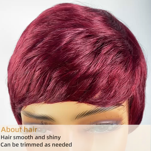 Burgundy Short Elf Haircut Wig for Ladies - Non-Toxic Human Hair, Versatile Style - Image 4