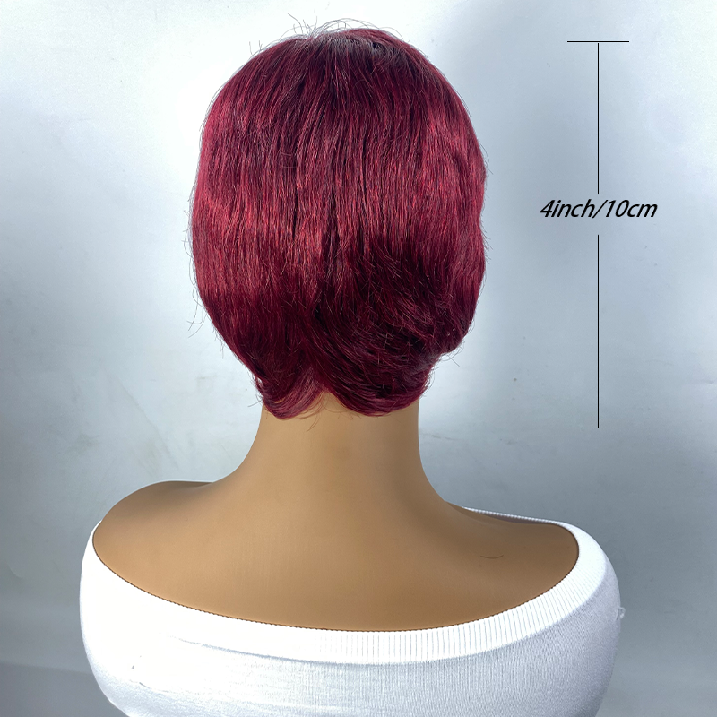 Burgundy Short Elf Haircut Wig for Ladies - Non-Toxic Human Hair, Versatile Style - Image 5