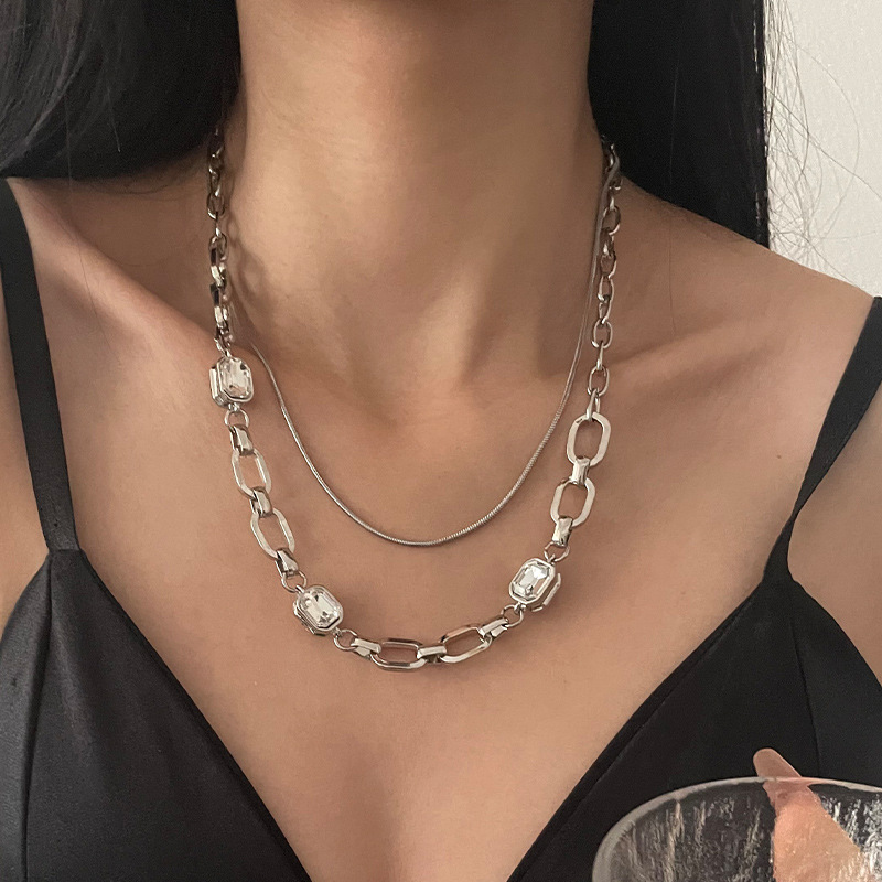 Elegant Square Diamond Necklace for Women - European & American Design