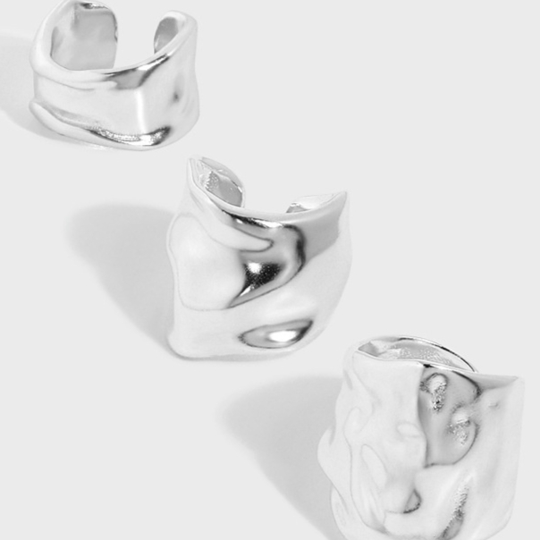 Stylish Minimalist Irregular Concave-Convex Sterling Silver Ear Clip - Image 4