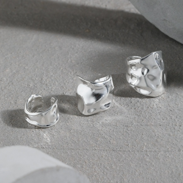 Stylish Minimalist Irregular Concave-Convex Sterling Silver Ear Clip - Image 5