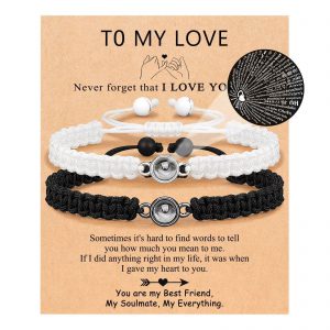 Hand-woven Adjustable Projection Stone Couple Bracelet Set - Perfect Gift