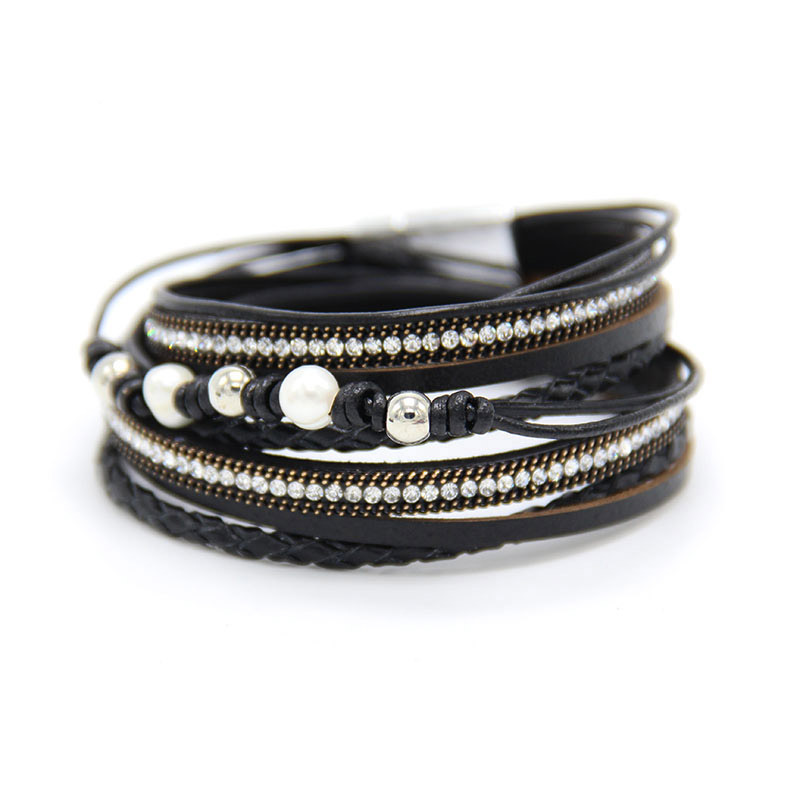 Stylish Magnetic Snap Cowhide Woven Pearl Bracelet for Fashion Enthusiasts - Image 4