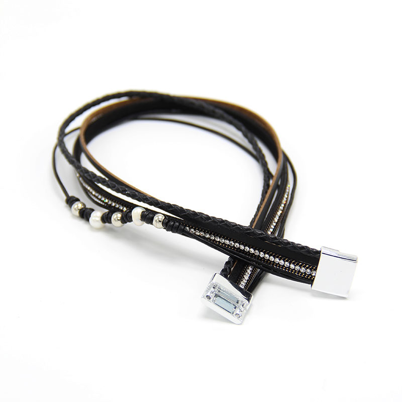 Stylish Magnetic Snap Cowhide Woven Pearl Bracelet for Fashion Enthusiasts - Image 6