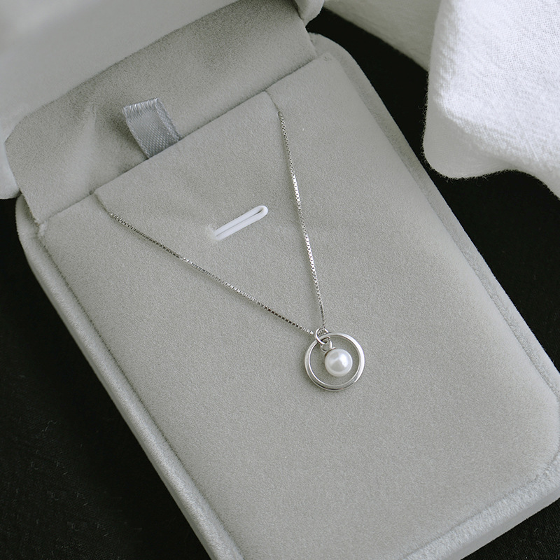 S925 Sterling Silver Circle Pearl Necklace for Women - Korean Simple Clavicle Chain, Short and Sweet Design 7252 - Image 2