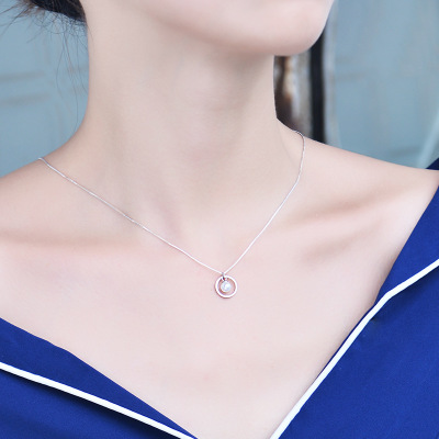 S925 Sterling Silver Circle Pearl Necklace for Women - Korean Simple Clavicle Chain, Short and Sweet Design 7252 - Image 4