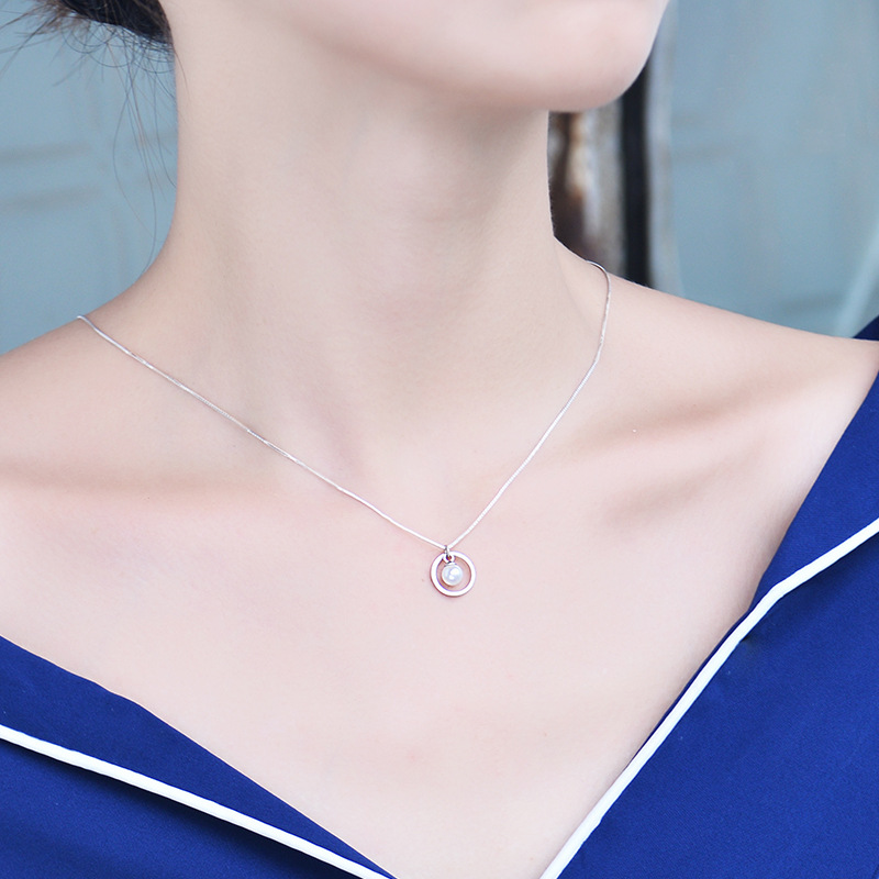 S925 Sterling Silver Circle Pearl Necklace for Women - Korean Simple Clavicle Chain, Short and Sweet Design 7252 - Image 5