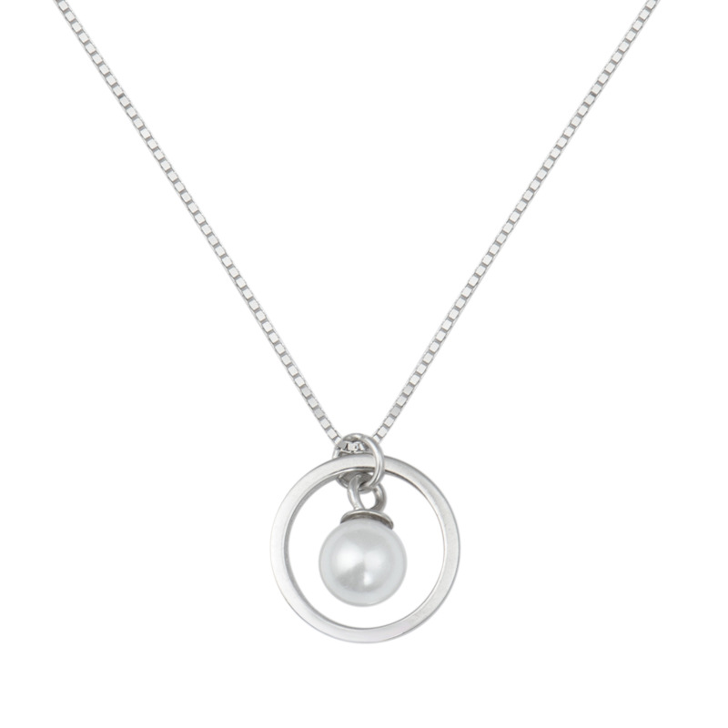 S925 Sterling Silver Circle Pearl Necklace for Women - Korean Simple Clavicle Chain, Short and Sweet Design 7252 - Image 10