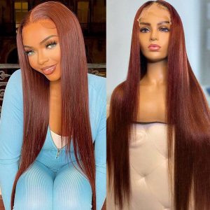 Red Brown 33 Color Human Hair Wig - 134HD Transparent Lace for Natural Look