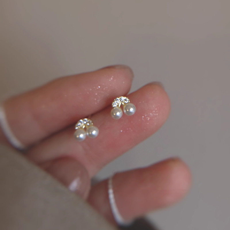 Charming Small Cherry Earrings for Women with Imitation Pearls - Image 3