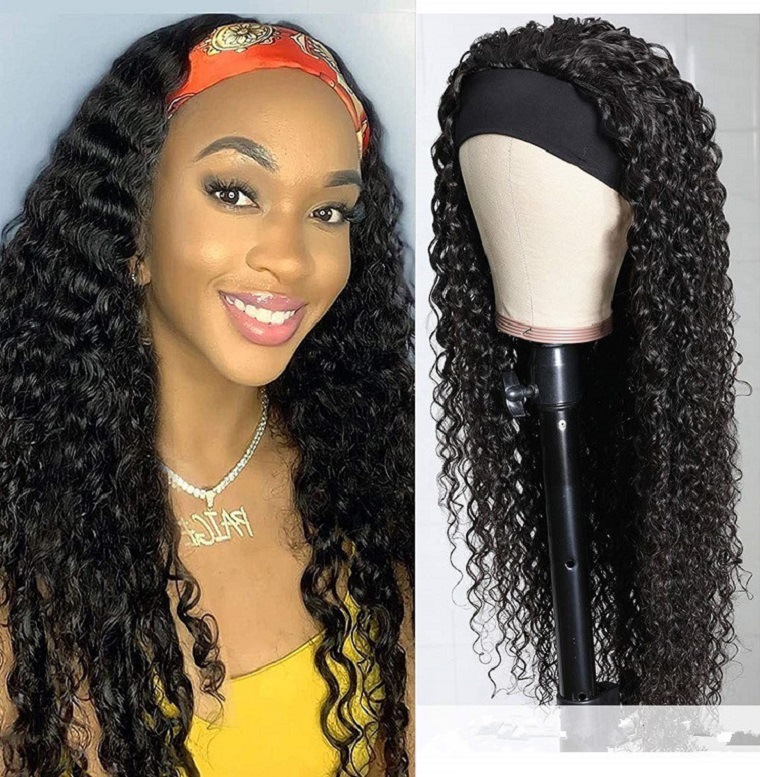 Europe, America, African Small Curly Black Fluffy Chemical Fiber Hair Wig with Headgear