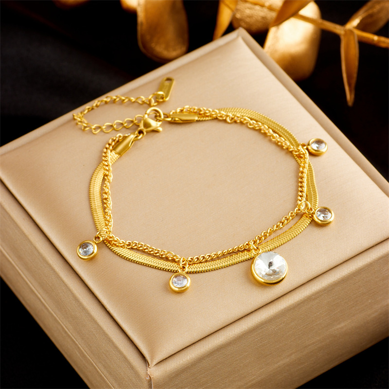 Stylish Stainless Steel Gold Plated Punk Double Layer Bracelet for Women - Snake Chain Luxury Jewelry for Parties - Image 4