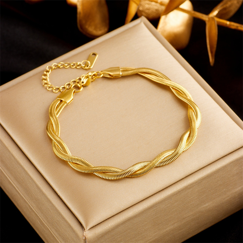Stylish Stainless Steel Gold Plated Punk Double Layer Bracelet for Women - Snake Chain Luxury Jewelry for Parties - Image 8
