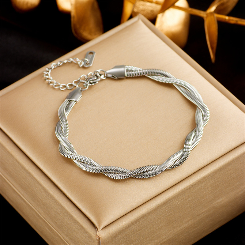 Stylish Stainless Steel Gold Plated Punk Double Layer Bracelet for Women - Snake Chain Luxury Jewelry for Parties - Image 9